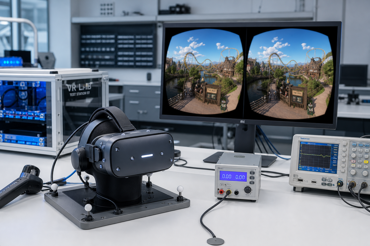 VR attraction experience in technical testing environment
