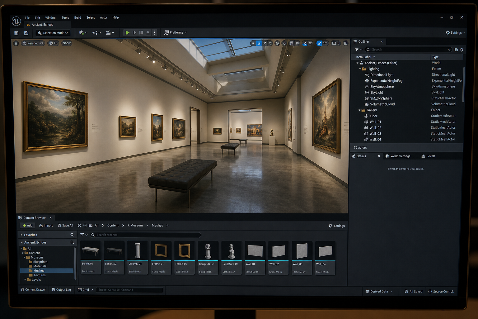 Virtual museum gallery environment in VR development tool